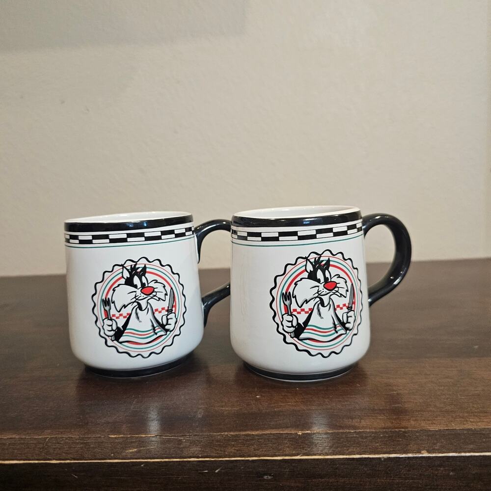 Sylvester Cat Looney Tunes Vintage Warner Bros. Studios Store Mugs - Set of 2